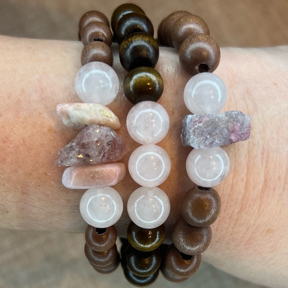 3 “pretty in pink” handmade stretch bracelets.
